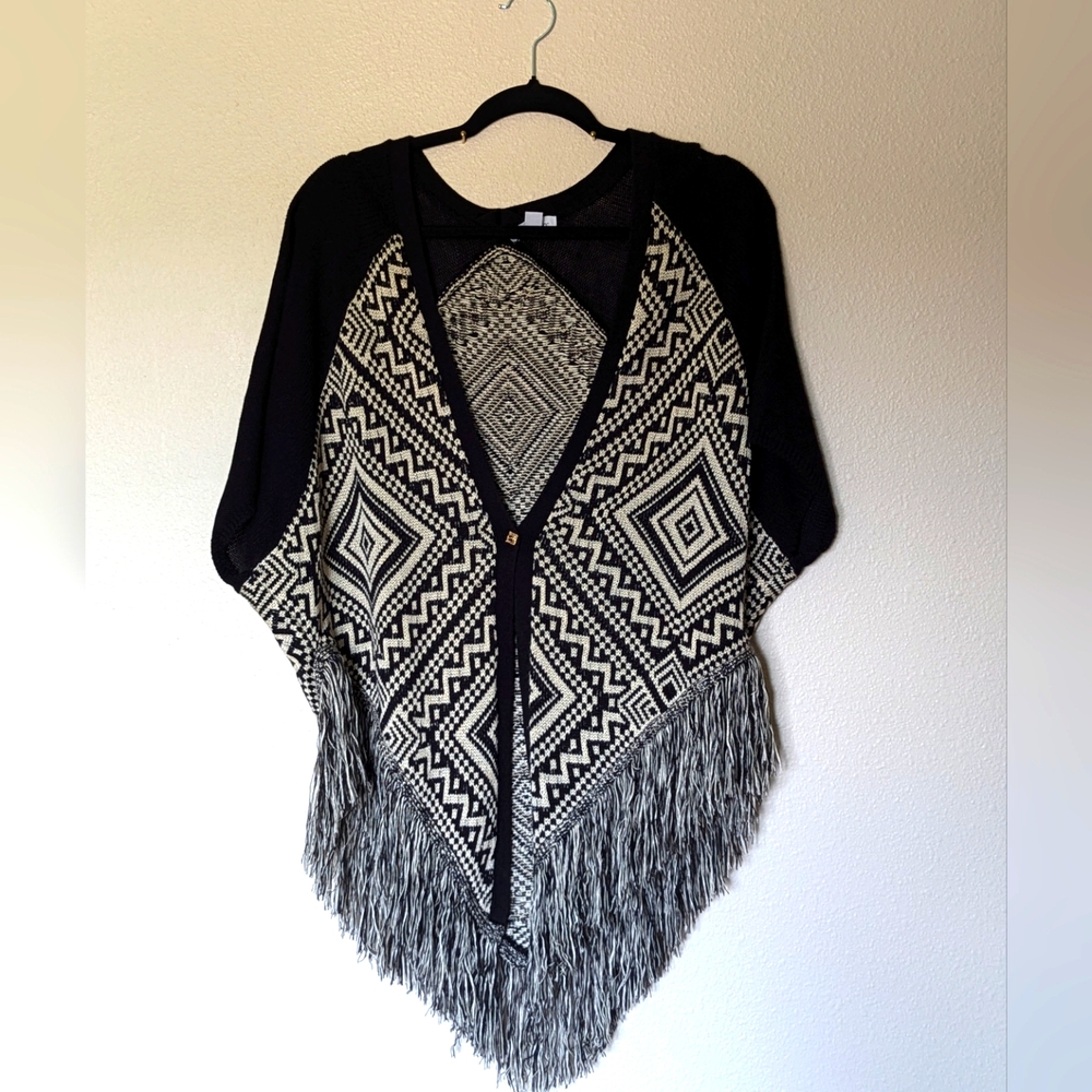 Indigo Black and White Cardigan With Fringe Size S